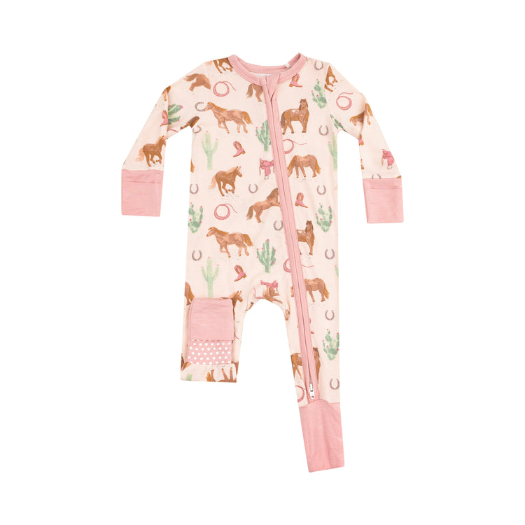 Pink Western Horses 2 Way Zipper Romper