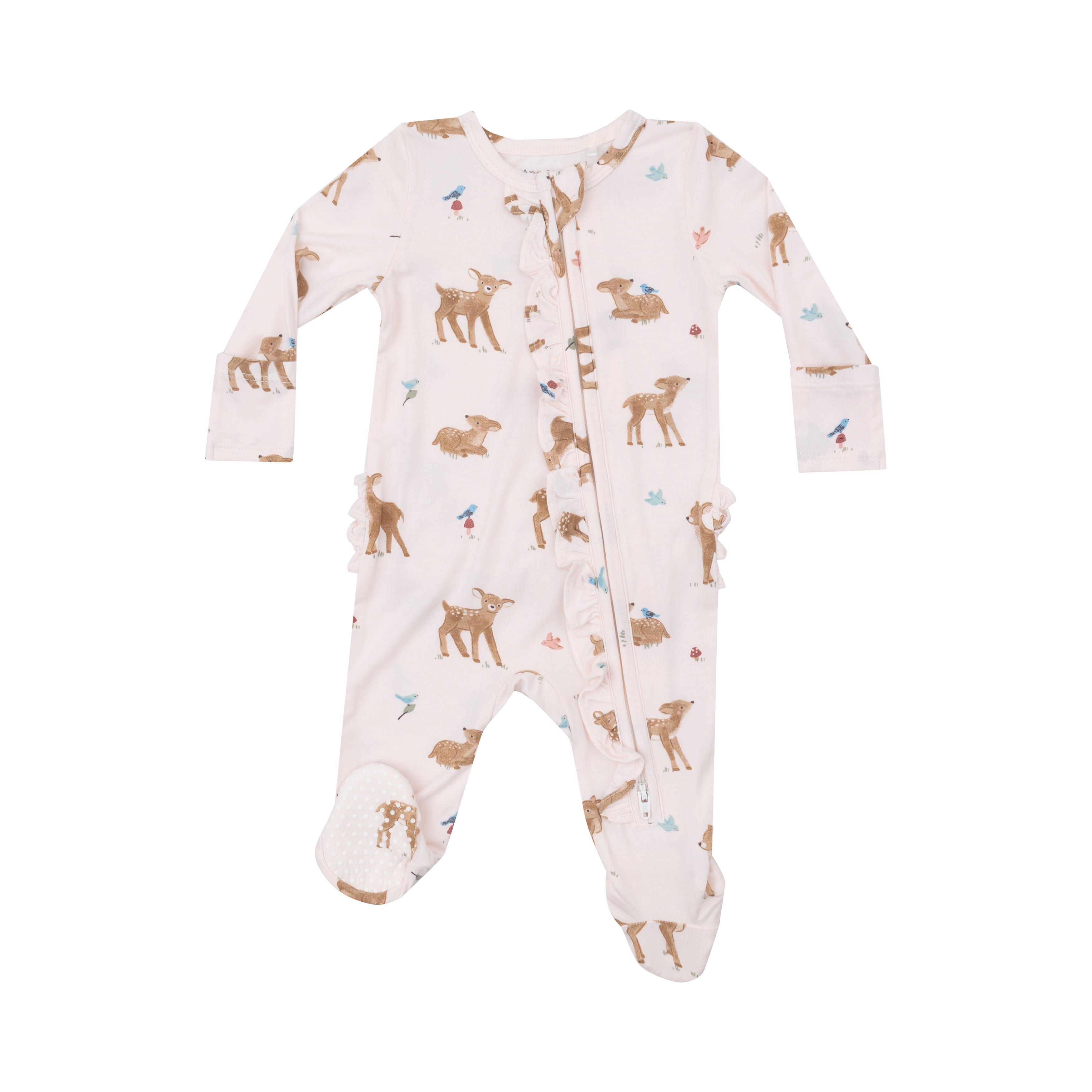 Soft Deer Ruffle Zipper Footie