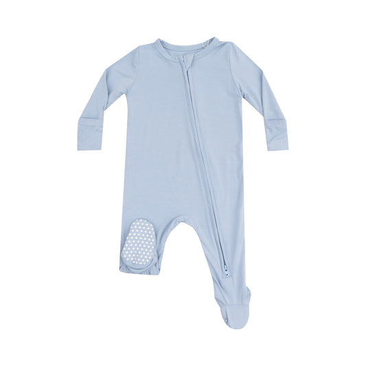 Solid Blue Fog 2 Way Zipper Footie