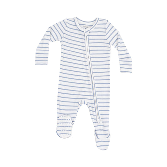 French Stripe Dusty Blue 2 Way Zipper Footie