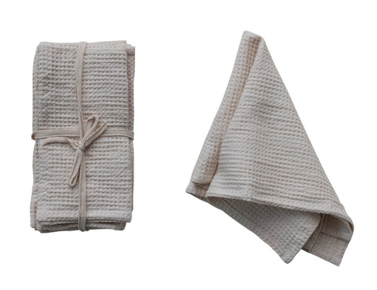 Woven Linen And Cotton Waffle Napkins Cream Set of 4