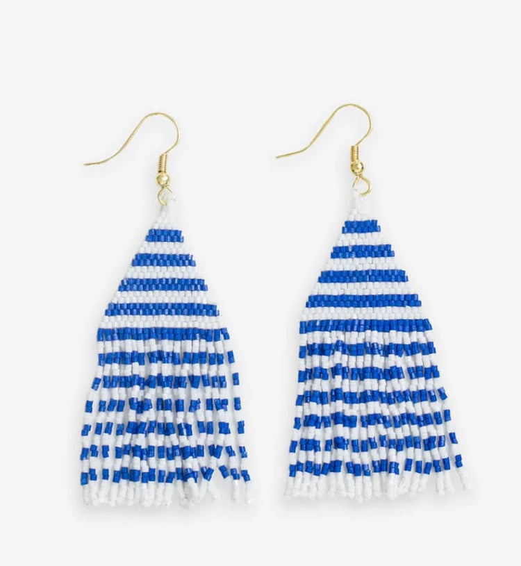 Lexie Beaded Fringe Earrings Blue/White