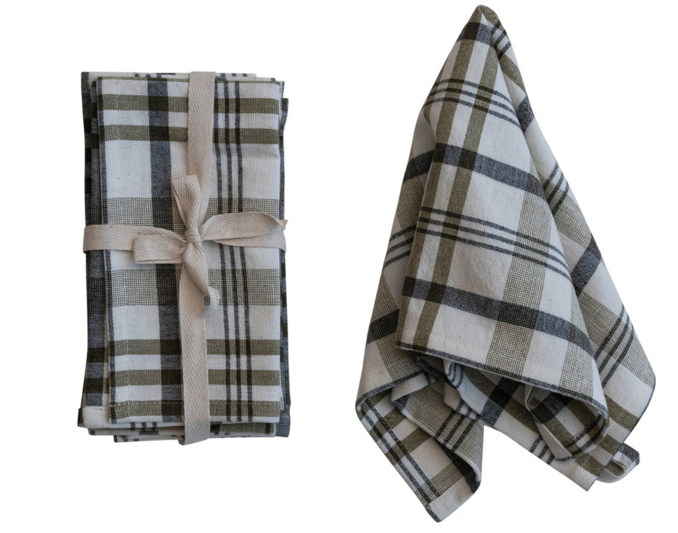 White and Green Plaid Napkins Set of 4