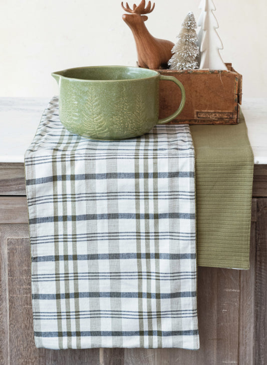 Two-Sided Cloth Table Runner Green/White Green Plaid