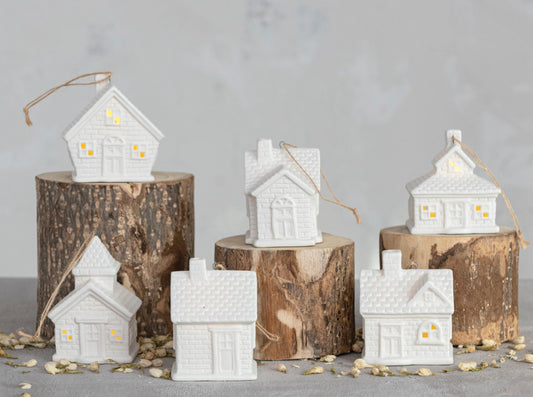 Stoneware Led House Ornaments 6 Styles