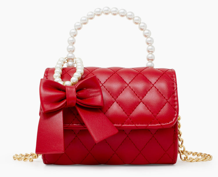 Red Quilted Pearl Handle Handbag