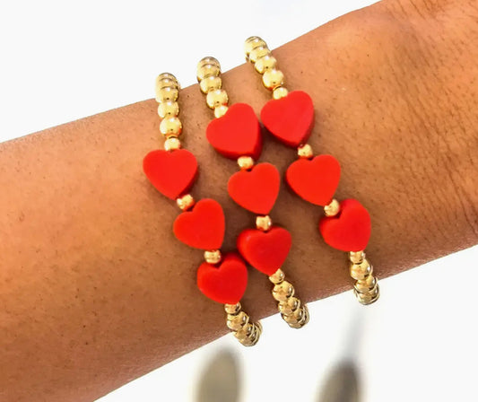 Gold Filled Heart Bracelet Red Hearts