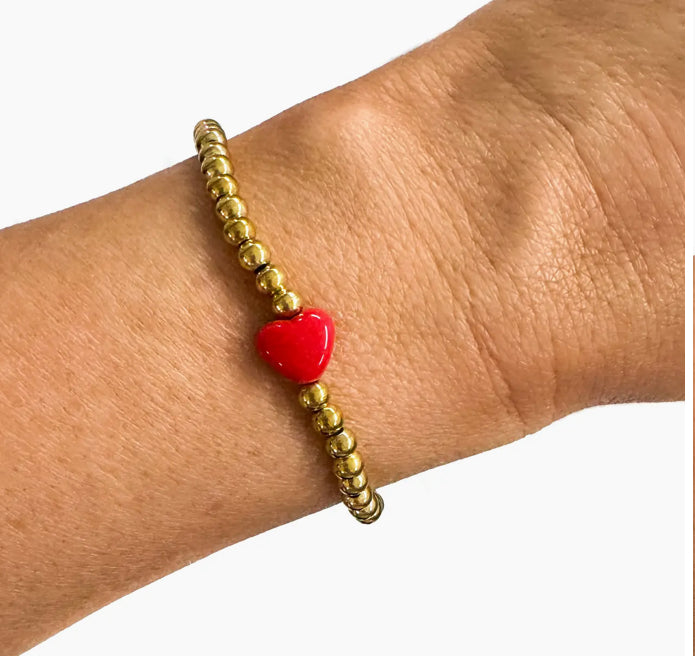 Gold Filled Single Red Heart Bracelet