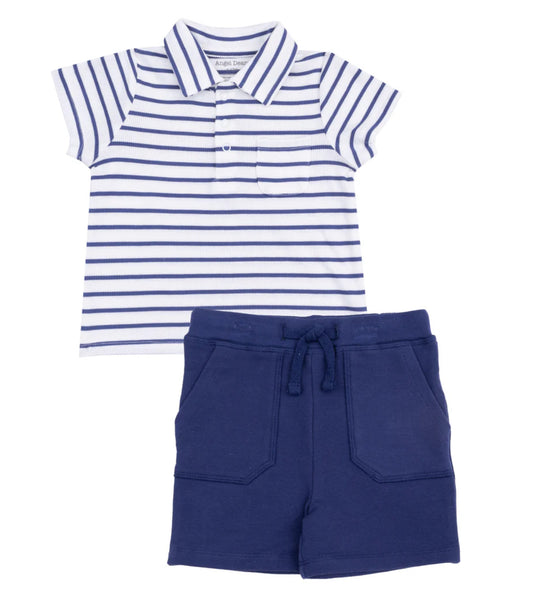 Navy Stripe French Terry Shirt and Short Set