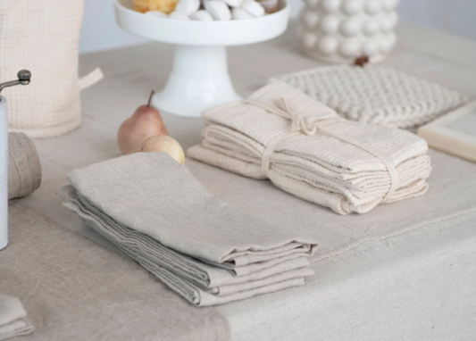 Woven Linen And Cotton Waffle Napkins Cream Set of 4